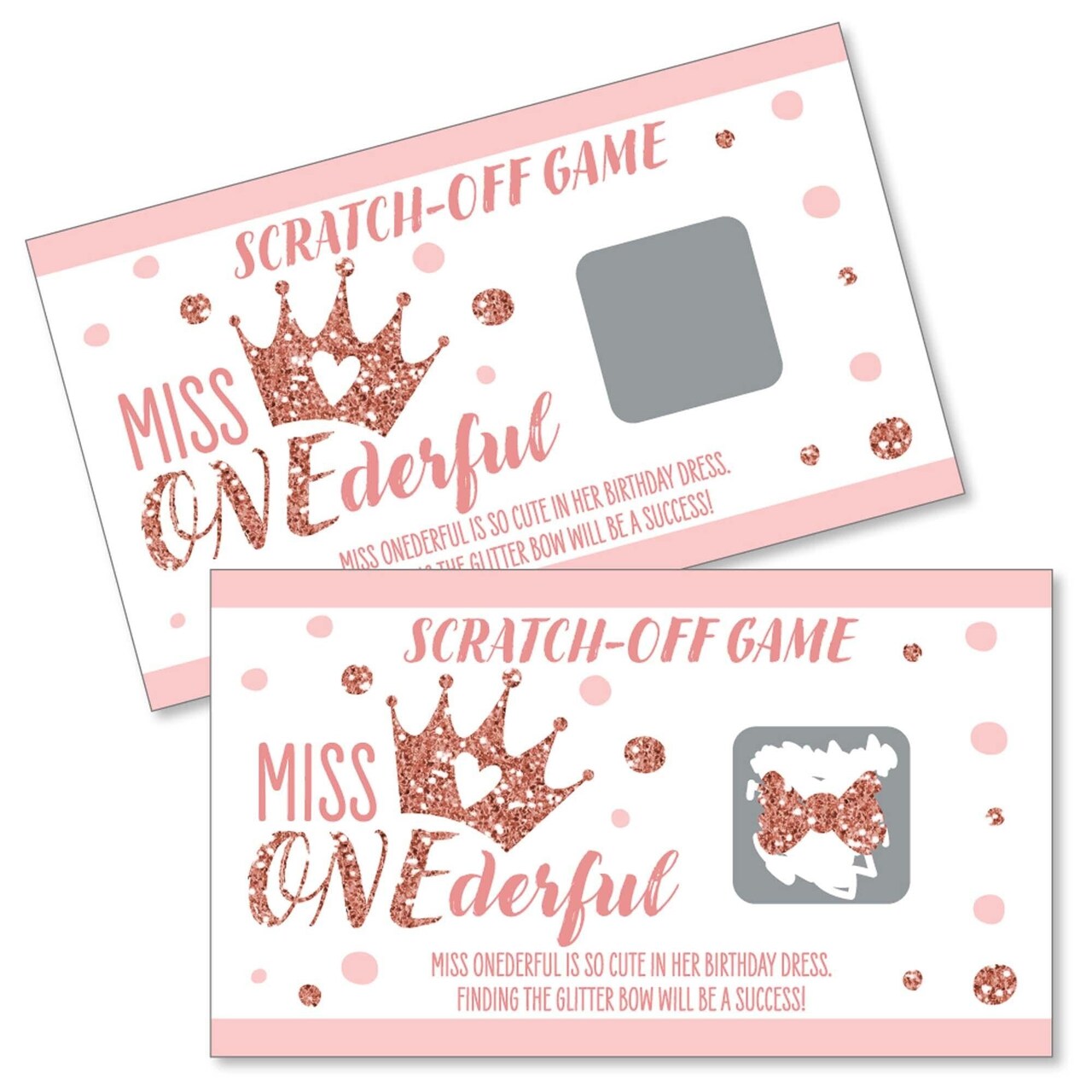 Big Dot of Happiness 1st Birthday Little Miss Onederful - Girl First Birthday Party Game Scratch Off Cards - 22 Count